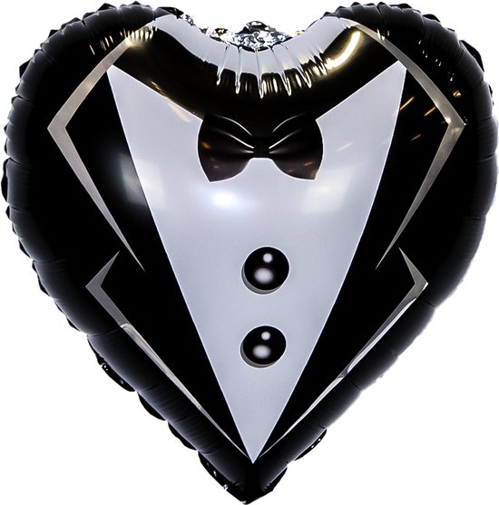 Décoration de la Saint-Valentin Je t'aime Hartjes Ballons Décoration de mariage Ballon en aluminium Coeur Zwart Smoking 45 Cm - 1 pièce