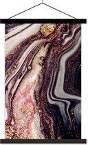 Posterhanger incl. Poster 60x90 cm - Schoolplaat - Marmer - Roze - Goud - Glitter - Marmerlook - Textielposter - Zwarte latten