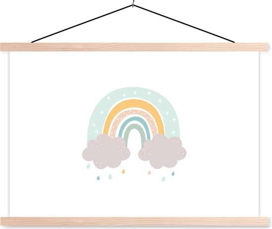 Schoolplaat kinderen - Muurdecoratie - Regenboog - Wolken - Regen - Kinderen - Pastel - 150x100 cm - Schoolplaat kids