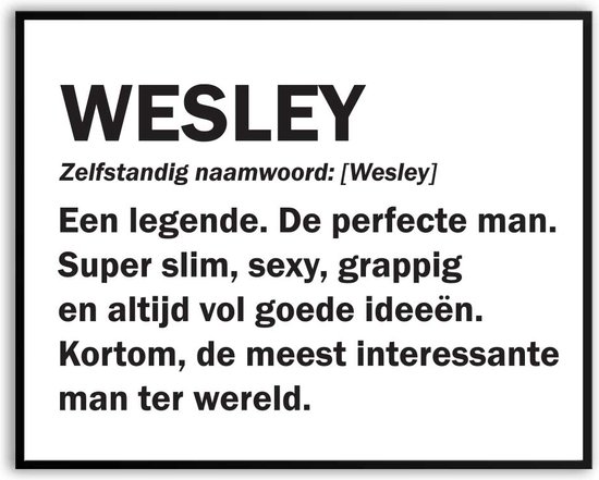 Wesley Woordenboek Fotolijst met glas 30 x 40 cm - Prachtige kwaliteit - jarig - verjaardag - kado - Canvas - incl ophangsysteem - Poster - Grappig - cadeau