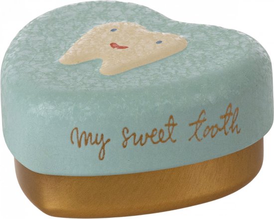 Tandendoosje - hartvorm - licht blauw met goud - hartje - tanden wisselen - melktanden - Maileg - duurzaam - blikje
