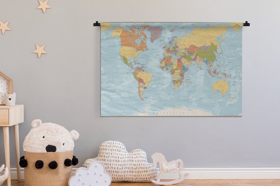 Tapisserie - Tapisserie - Carte du Wereldkaart - Couleurs - Atlas - 120x80 cm - Tapisserie