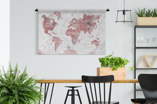 Tapisserie - Wereldkaart - Peinture - Rose - 150x100 cm - Tapisserie