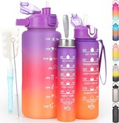 Drinkfles, 3 stuks, 2 l, 700 ml, 300 ml, lekvrij, 2 liter drinkfles met rietje, BPA-vrij, sportfles met tijdmarkering voor fiets, fitness, wandelen, outdoor