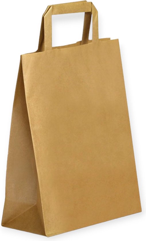 Sac Kraft - (L) Large - 50 Pièces - Marron - Tassen en Papier - Marron - Avec Poignée - Sac de Transport - Haute Qualité - 26+14x31 cm - Sac Cadeau - Eco - Idéal pour Cadeaux - Papier Kraft Natron de Haute Qualité