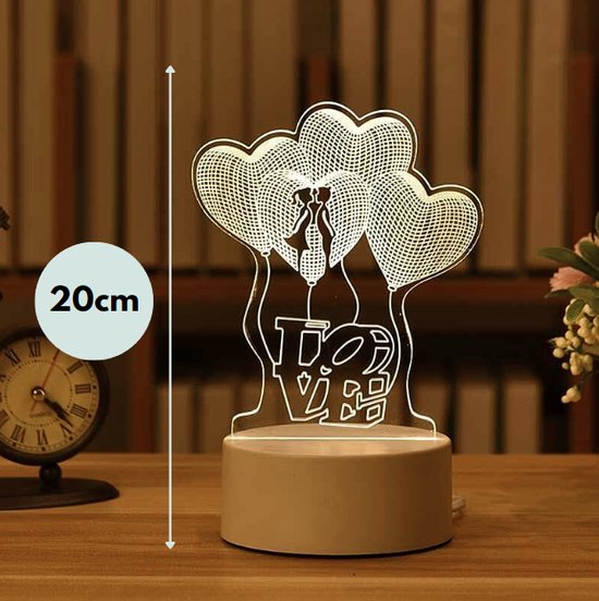 Nachtlampje - Kinderlampje - Ballonnen - Love - Valentijn cadeautje - 3D lamp LED tafellamp