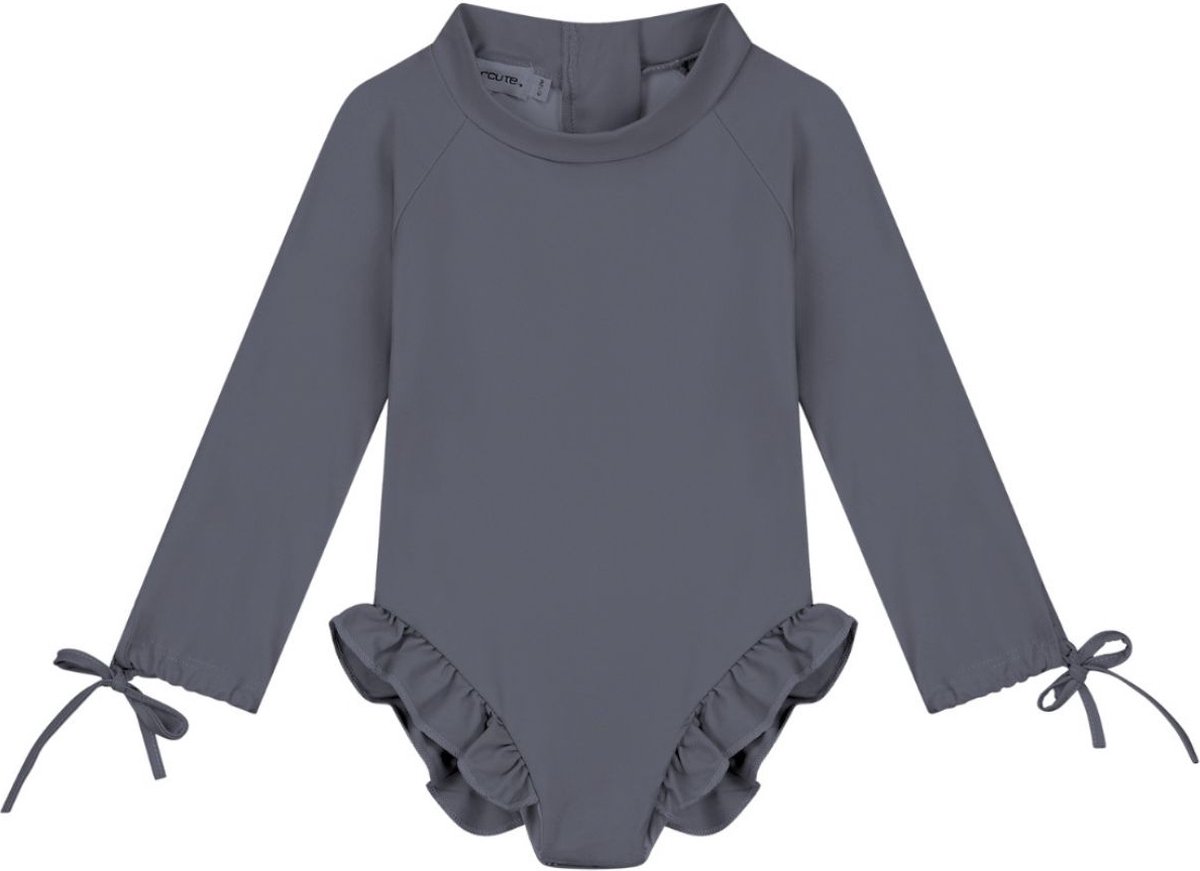 Supercute badpak UV-Zwempak - UPF50+, antraciet grijs met lange mouwen, drukknoopjes en ritssluiting maat 68/74