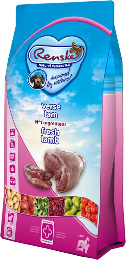 8x Renske Super Premium Hondenvoer Adult Graanvrij Verse Lam 600 gr