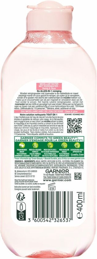 Garnier Skinactive Micellair Reinigingswater Met Rozenwater - 3 x 400 ml - Micellair Water voor een Stralende Huid - Voordeelverpakking - Garnier