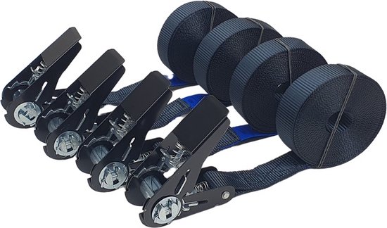 BCF-Products Spanbanden 25 mm - Spanbanden - 6 meter - 4 stuks - Zwart