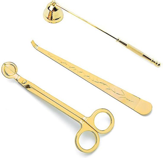 3 in 1 kaars accessoire set – Goud - Roestvrij staal - Lontdipper (wick dipper) - Lonttrimmer (wick trimmer)- Kaarsendover - Geurkaarsen Geschenkset – Gold
