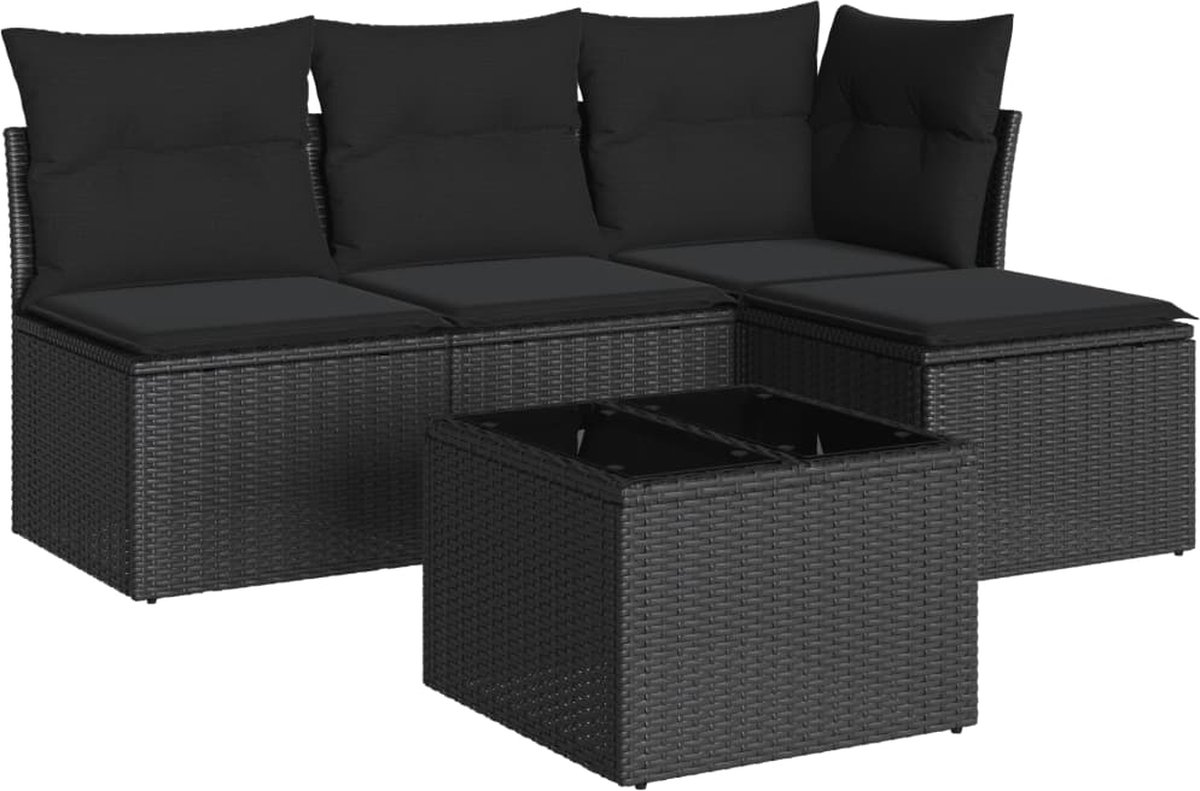 VidaXL 5-delige Loungeset met kussens poly rattan zwart