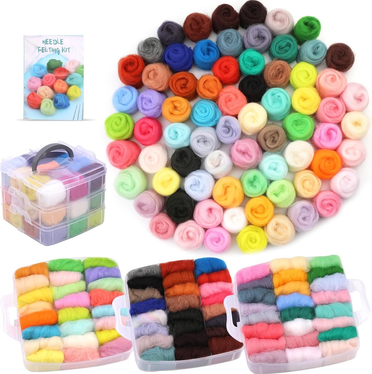 Feutrage Aiguille Débutant Kit Feutrage à L'aiguille 25 Couleurs - Laine Cardée Avec Outils Complets Pour Débutants Kit Feutrage Aiguille