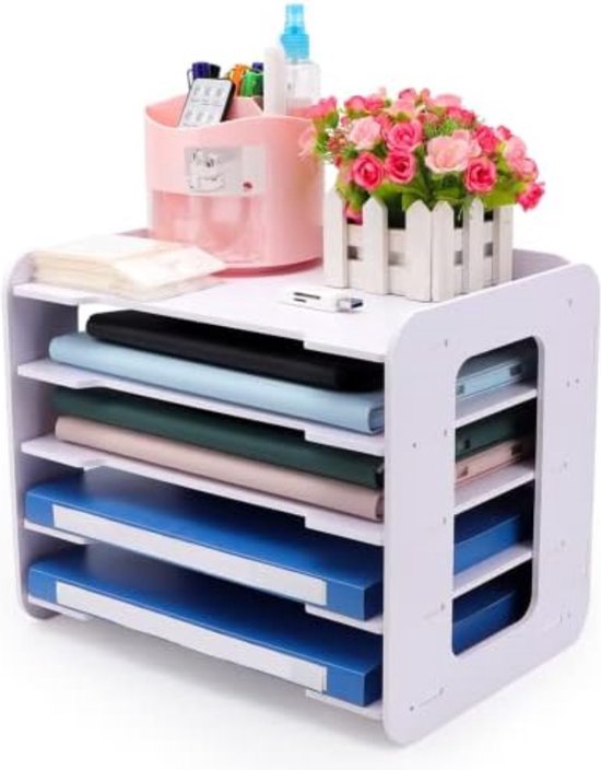 VITVITI bureau-organizer, 4 niveaus brievenbak, dossierhouder met staande verzamelaar, bureau-organizer voor A4-documenten, tijdschriftenhouder (Roze