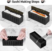 Sushi Maker Set van 12 Sushi-vormen, set voor het bereiden van sushi, rijst, rol, sushi-maker, doe-het-zelf, keuken, complete set, geschikt voor beginners