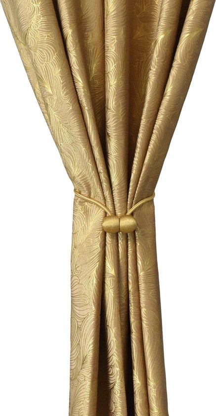 Verduisterende Gordijn van hoge kwaliteit Fluweel – Kant en klaar Goud kleur curtains met bloem ontwerp - 140x250 cm -Inclusief gordijnhaken voor Gordijnen rail + heb ook optie voor Gordijnen Buis - Glow Thuis