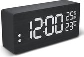 Digitale Houtlook Wekker met Groot LED-Scherm - 2 Alarmen/Snooze - Temperatuur & Luchtvochtigheid - USB-Aangedreven - Voor Woonkamer, Slaapkamer, Kantoor