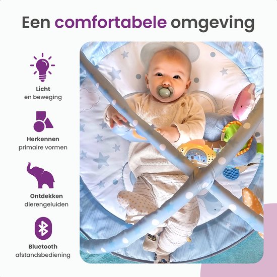 Gofun Baby Gym - Tapis de jeu pour bébés - Tapis de jeu musical - Cadeau de maternité - Tapis d'activité - Jouets pour bébé - Interactif - Éducatif - 105 x 52 cm - Bleu
