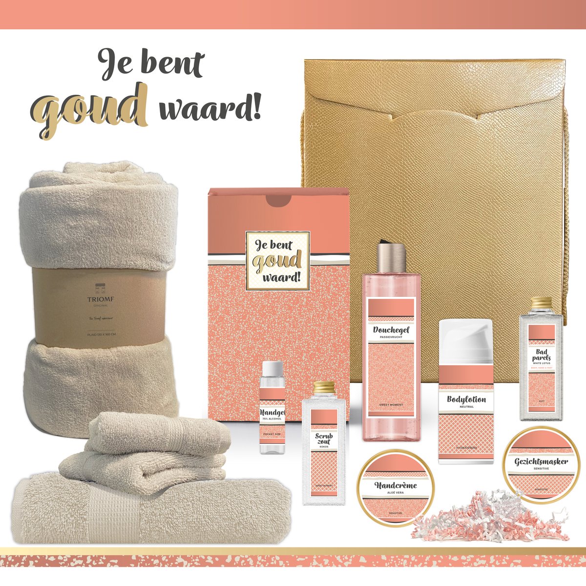 Goedkoopste Geschenkset “Je bent goud waard!” - 11 producten - 1710 gram | Luxe Cadeaubox voor haar - Wellness Pakket Vrouw - Giftset Kerst - Cadeaupakket Vriendin Collega Vrijwilliger - Relatiegeschenk Verjaardag Moeder Moederdag - Kerstpakket Cadeau Zalm Roze