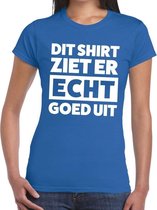 Dit shirt ziet er echt goed uit tekst t-shirt blauw dames XS