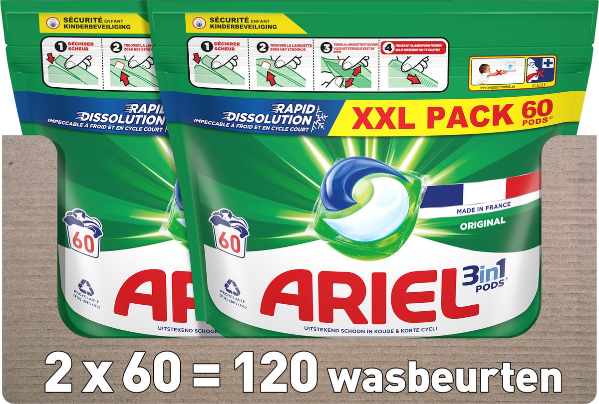 Goedkoopste Ariel 3in1 Wasmiddel Pods - Original - 2 x 60 Wasbeurten - Voordeelverpakking