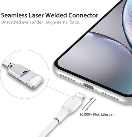 3x USB Kabel 2 Meter - Geschikt voor iPhone - Oplader - 12W Snelladen - 480 MBps Data Overdracht - Phreeze