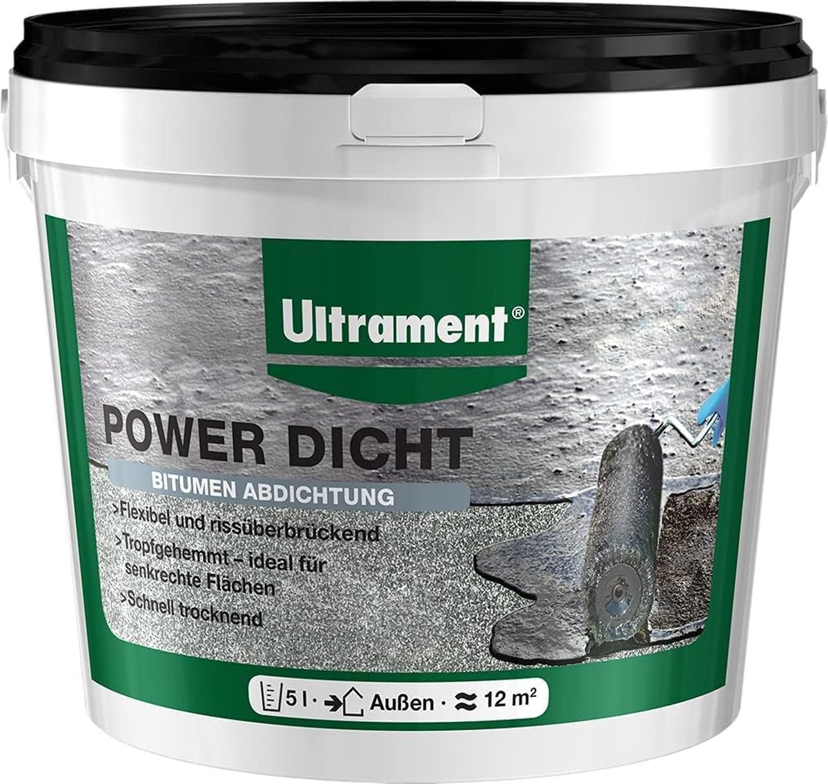Ultrament Power Sealant 5L - Flexibele universele kit voor buitengebruik, bitumen, dakbedekkingsmembranen, beton en meer - UV-bestendig, sneldrogend, oplosmiddelvrij - Effectieve afdichting met topkwaliteit