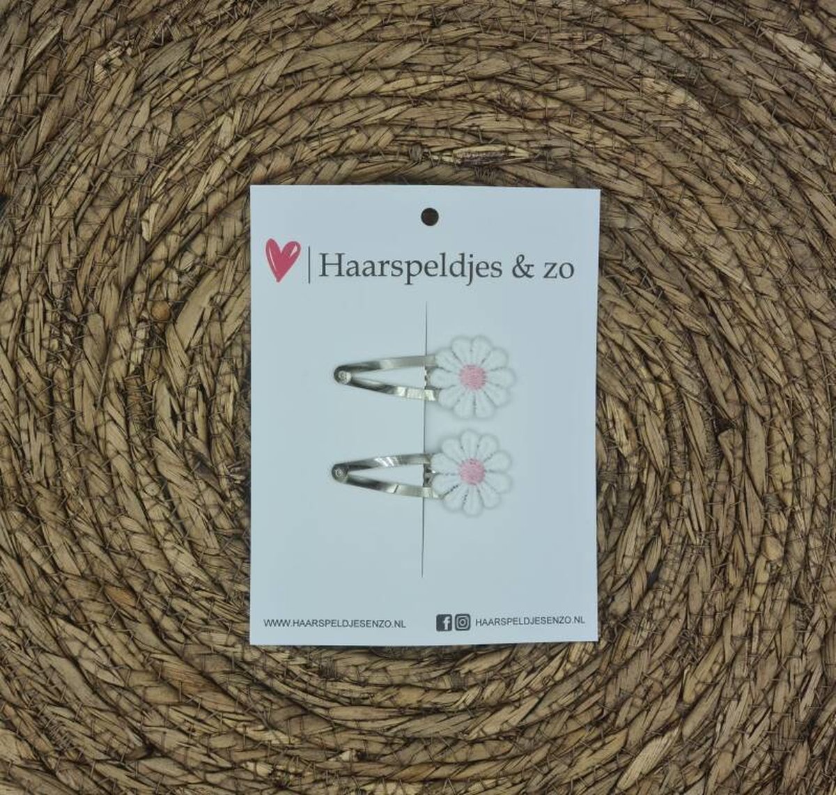 Haarspeldje Flower - daisy - madeliefjes - lichtroze — 4 cm / zilver