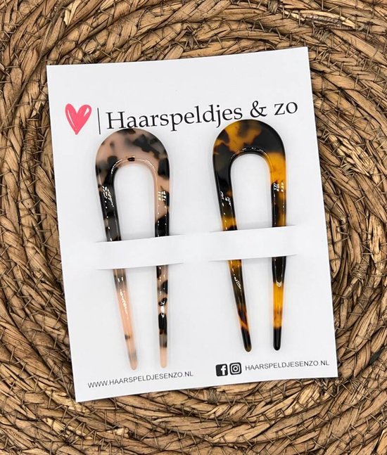 Hair candy - haarpin - haarsieraad - hairpin - hairstick - haar opsteken - kunststof - set van twee - luipaard - leopard - bruin - zwart - grijs
