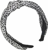Diadeem - haarband van stof met knoop - wit met zwarte vlekjes