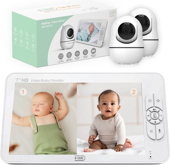 B-care Sparkle Ultimate - Babyfoon Met 2 Camera´s - 7.0 Inch HD Scherm - Split Screen - Zonder Wifi en App