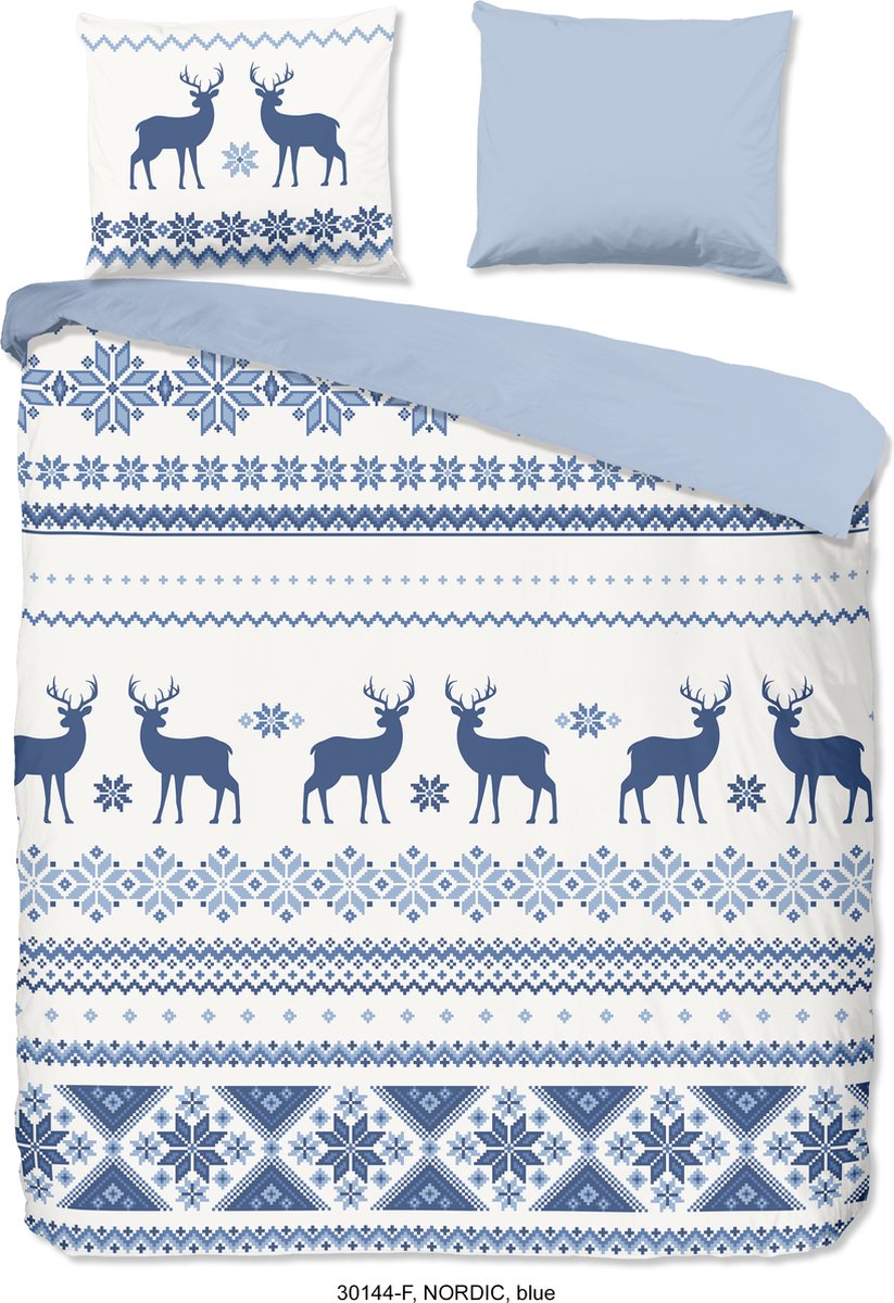 Good Morning Dekbedovertrek "rendieren" - Blauw - (200x200/220 cm) - Katoen Flanel