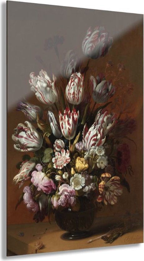 Glasschilderij stilleven met bloemen 100x150 CM - Inclusief montagemateriaal