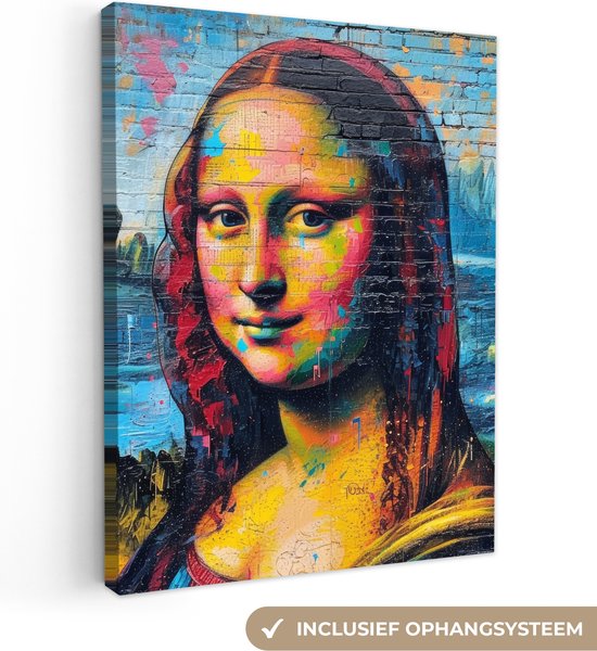 Canvas Schilderij 30x40 cm - Graffiti - Mona Lisa - Streetart - Da Vinci - Oude meesters - Wanddecoratie slaapkamer - Muurdecoratie woonkamer - Interieur decoratie - Schilderijen