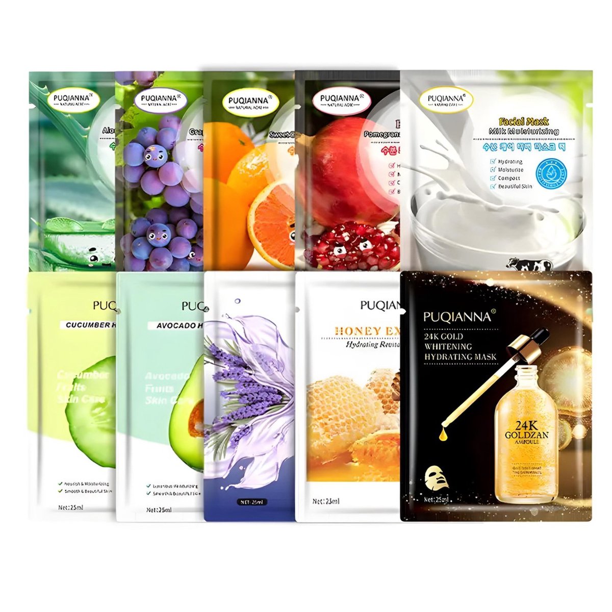 Goedkoopste PUQIANNA - beauty gezichtsmasker 40 stuks - Anti-rimpel Huidbevochtiger met aloë vera-extract - Collageenhuid Diep hydraterend - Vlekverheldering - Gezichtsmasker om de poriën te reinigen - Voor een stralende huid - Voedt levenloze huid - dode huid