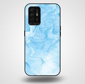 Smartphonica Telefoonhoesje voor OPPO A94 5G met marmer opdruk - TPU backcover case marble design - Lichtblauw / Back Cover geschikt voor Oppo A94 5G
