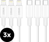 WiseQ iPhone Oplader Kabels - Lightning naar USB C - 3 Meter - Wit - 3 stuks