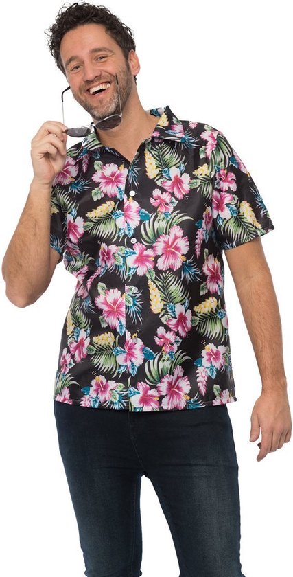 Partychimp Luxe Hawaii Blouse Mannen Carnavalskleding Heren Foute Party Verkleedkleren Volwassenen - Polyester - Zwart - Maat 2XL