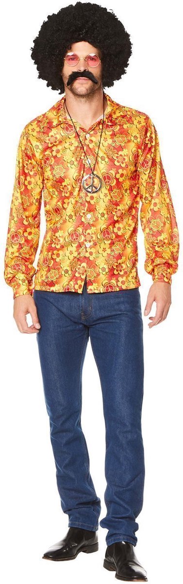Karnival Costumes Disco Retro Overhemd Groovy Heren Carnavalskleding Heren Carnaval Foute Party '60 '70 Party - Polyester - Oranje/Geel/Rood - Maat M - Shirt