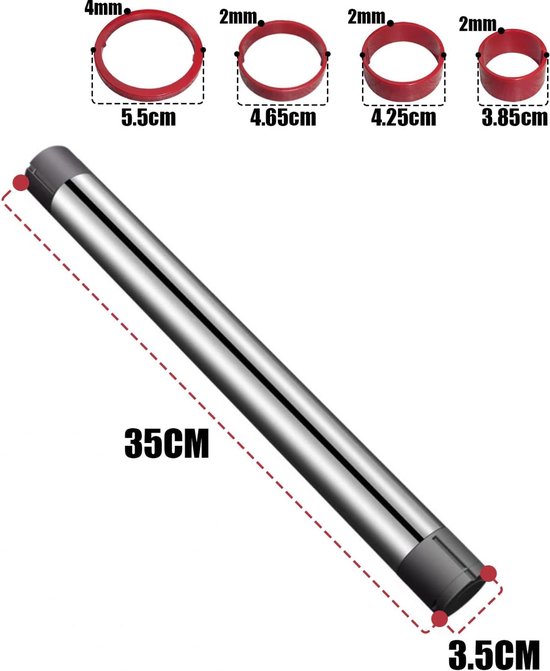 Antislip siliconen bakmat 50 × 40 cm bakmatten antiaanbaklaag roestvrijstalen deegroller met verwijderbare dikte-geleiderringen, verstelbare deegroller voor fondantglazuur, pizza, pasta en koekjes