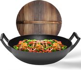 GrillX Wokpan Gietijzer - Met Houten Deksel - Ø 36cm - Gietijzeren Wadjan - BBQ & Inductie Pan