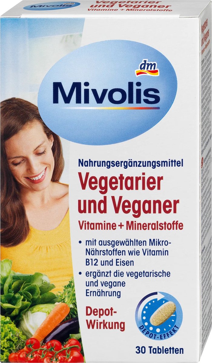 Mivolis Vegetarische en Veganistische Vitaminen B12 - D2 - B2 + Mineralen - Tabletten 30 stuks - Mivolis