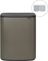 Brabantia Bo Touch Bin poubelle 2 x 30 litres avec 2 seaux intérieurs synthétiques - Platinum