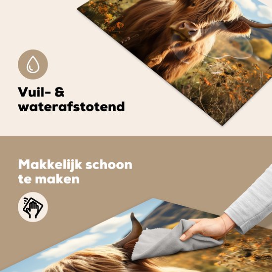 KitchenYeah® Inductie beschermer 81x52 cm - Schotse hooglander - Dier - Natuur - Kookplaataccessoires - Afdekplaat voor kookplaat - Inductiebeschermer - Inductiemat - Inductieplaat mat