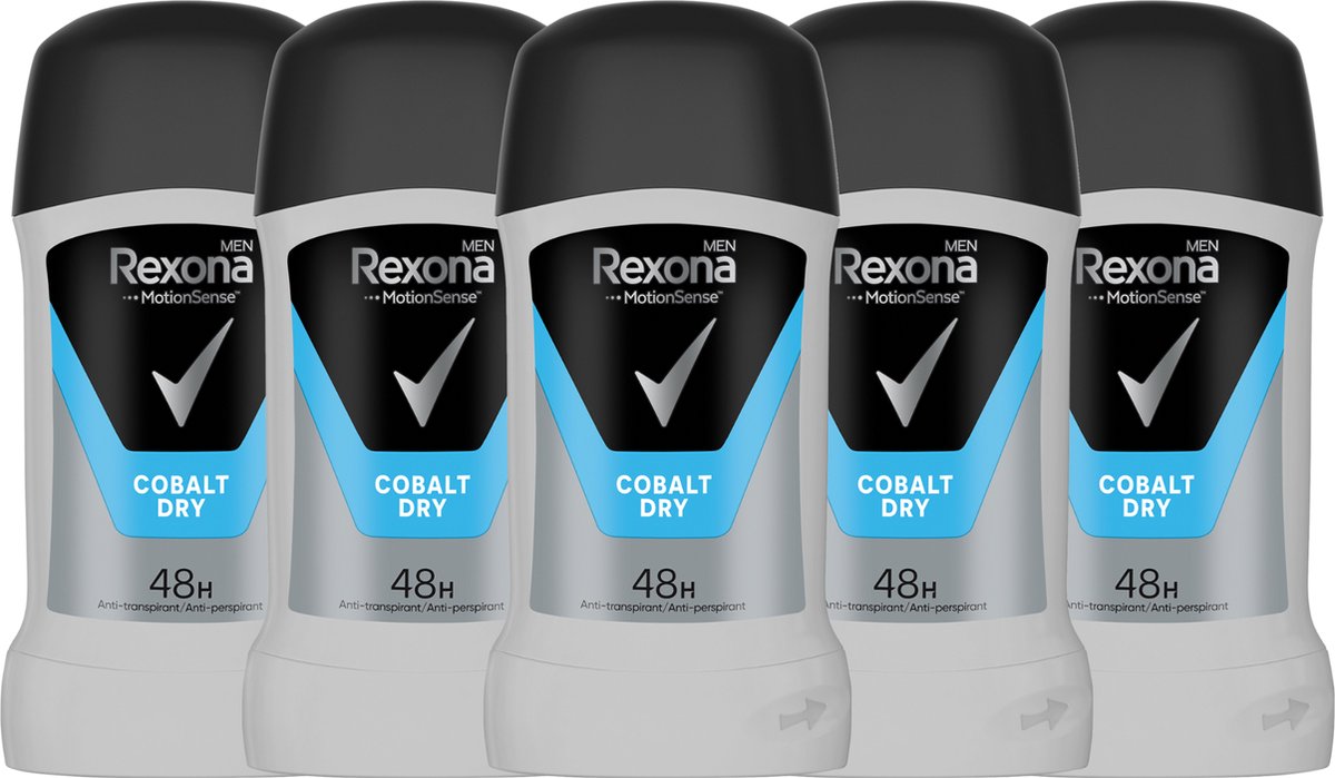 Goedkoopste Rexona Men Motion Sense Cobalt Dry Deodorant - 5 x 50 g - Deo Stick Mannen - Deodorant Man Voordeelverpakking