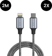 2 x Câbles de chargeur iPhone - Câble USB-C vers Lightning - 2 mètres - Charge rapide - PD 3.0 - Câble iPhone - Câble de charge en nylon résistant - Compatible avec iPhone/iPad/AirPods - Données et Charge rapide (CL-CL2-2PACK)