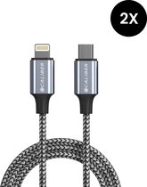 2 x iPhone kabel geschikt voor Apple iPhone - USB C naar Lightning Kabel - snelladen - PD 3.0 - iPhone oplader kabel - Sterke Nylon Oplaadkabel - Geschikt voor Apple iPhone & iPad - Data en Snelladen (CL-CL-2PACK)