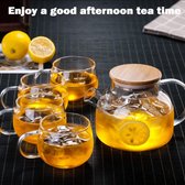 Theepot van glas, 1 liter, met zeef in de uitloop, theebereider, glazen kan met bamboedeksel, glazen theepot voor zwarte thee, groene thee, vruchtenthee, geurende theezakjes