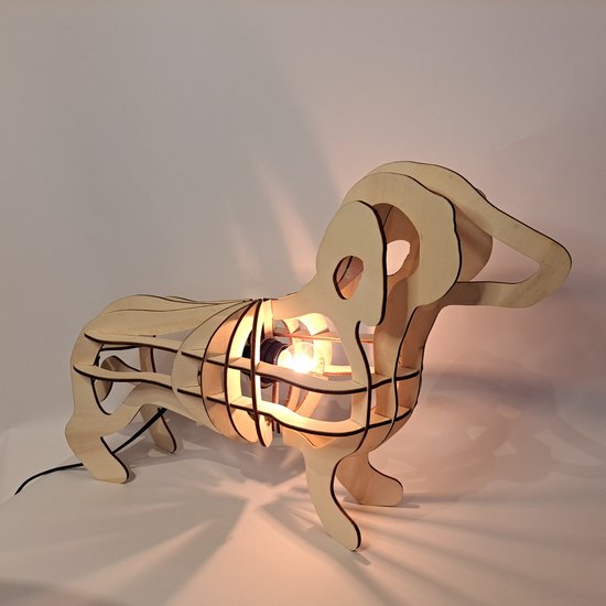 Teckel lamp - Teckel lovers - Tafellamp - Unieke lamp - Houten lamp - Teckel - Hond lamp