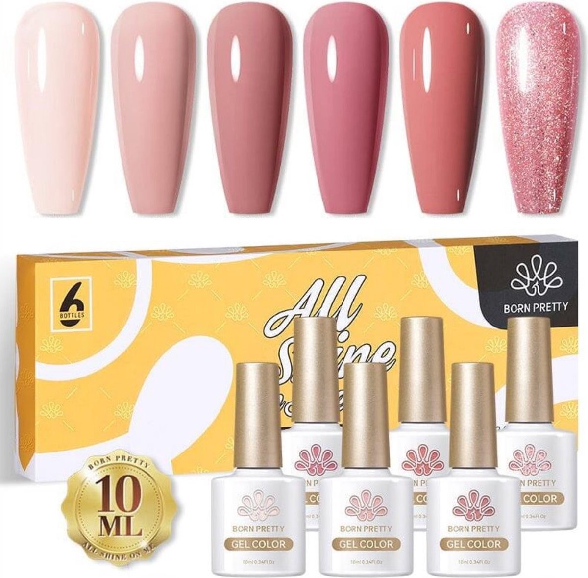 Born Pretty 6 x 10 ml Gellak set Gellak nagellak Gellak set kleuren Gellak Roze Gellak kleuren set Gellak pink Gellak Roze Gellak Nude kleuren Gellak naturel Gellak Nude Pink Gellak Nude Set